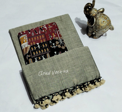 cloud vastra Solid/Plain Bollywood Pure Cotton Saree(Beige)