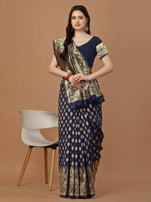 Divastri Woven, Self Design Kanjivaram Pure Silk, Jacquard Saree(Dark Blue)