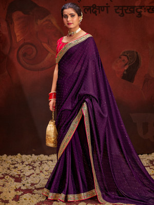 Sareemall Embellished Bollywood Silk Blend Saree(Purple)