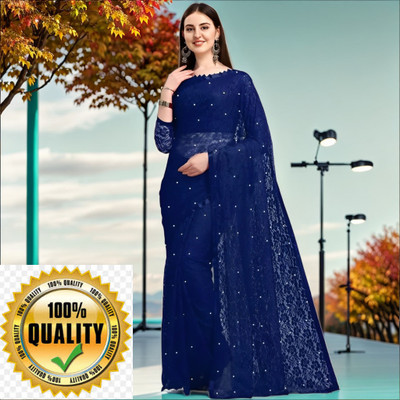 Vraggi Self Design Bollywood Net Saree(Dark Blue)