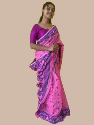 cloud vastra Woven Jamdani Cotton Blend Saree(Pink)