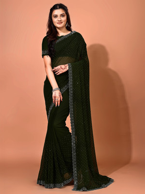 Divastri Embellished Bollywood Chiffon Saree(Dark Green)