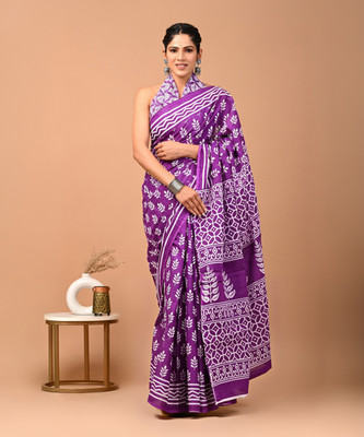 Tetarwal Printed Daily Wear Pure Cotton Saree(Purple)