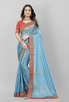 KRIYANS Self Design Leheria Lycra Blend Saree(Light Blue)