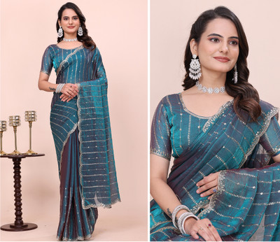 K 5 FASHION Self Design, Embellished Bollywood Jimmy choo Saree(Green)