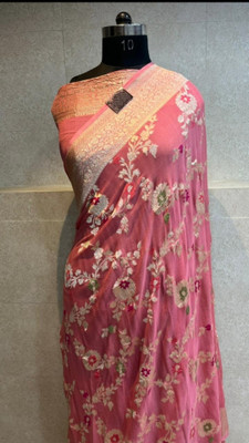 MT textiles Woven Banarasi Georgette Saree(Pink)