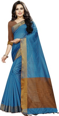 Indian Fashionista Self Design Daily Wear Cotton Silk Saree(Light Blue)