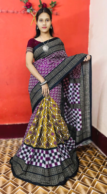 ARTFULTHREADS Printed, Graphic Print Sambalpuri Pure Cotton Saree(Multicolor)