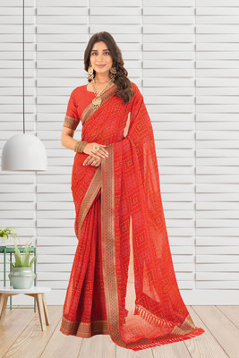 Mugdarra Printed Bandhani Georgette Saree(Red)