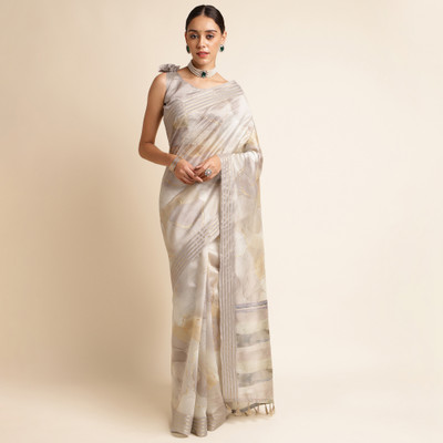OPA GROUP Digital Print Banarasi Silk Blend Saree(Grey)