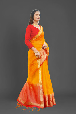 Aarunika IC Self Design Bollywood Organza Saree(Yellow)