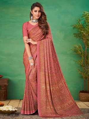 Sangria Printed Daily Wear Crepe Saree(Pink)