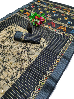HouseOfCommon Printed Bollywood Pure Cotton, Cotton Linen Saree(Multicolor)