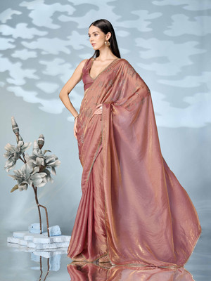 Tikhi Imli Solid/Plain Bollywood Satin Saree(Pink)
