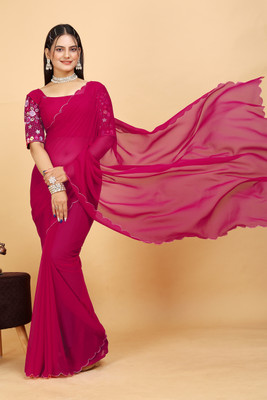 Ttex Solid/Plain Bollywood Georgette Saree(Pink)