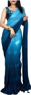 VARIETY HEAVEN Striped Daily Wear Georgette Saree(Pack of 2, Blue)