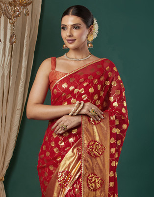 Samah Printed, Embellished Bollywood Georgette Saree(Red)
