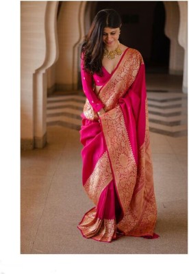 Amrut Collection Woven Banarasi Jacquard Saree(Pink)