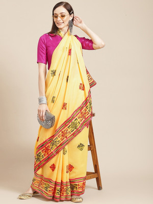 SERONA FABRICS Embroidered, Self Design, Printed Bollywood Georgette Saree(Yellow)