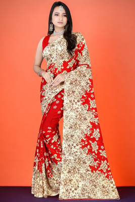Divastri Floral Print Bollywood Georgette Saree(Red)