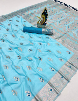 Tasrika Woven Banarasi Cotton Silk Saree(Blue)