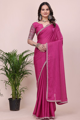 K 5 FASHION Embellished, Embroidered Bollywood Chiffon Saree(Red)