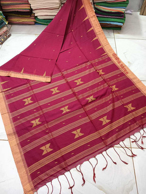 Gitobitan Self Design Handloom Cotton Linen Saree(Multicolor)