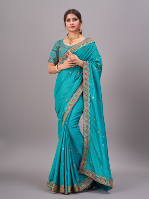 Vraj Textile Embroidered Chinnalapattu Pure Silk Saree(Light Green)
