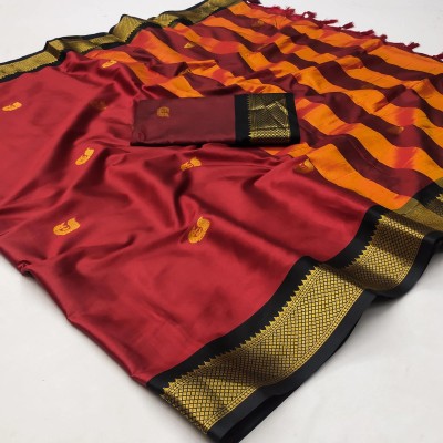 looknchoice Woven Paithani Silk Blend Saree(Maroon)