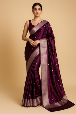 Luxury Collection Embroidered Banarasi Silk Blend Saree(Purple)