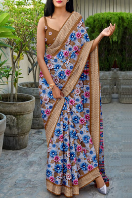 JERAVI Enterprise Digital Print Mysore Cotton Silk Saree(Cream)