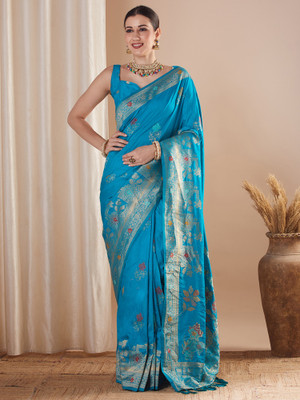 Divastri Woven Banarasi Silk Blend Saree(Light Blue)
