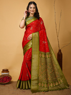 Divastri Printed Chinnalapattu Silk Blend Saree(Red)