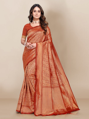 PARAMPARA CREATION Woven Kanjivaram Pure Silk Saree(Red)