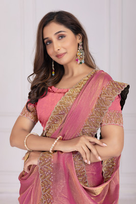 Krishna R fashion Self Design Bollywood Pure Silk Saree(Pink)