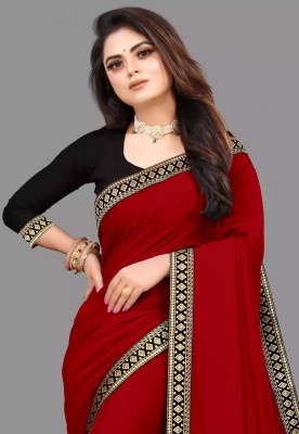 Aadishakti Fashion Solid/Plain Bhagalpuri Silk Blend Saree(Red)