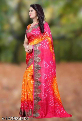M.B.ENTERPRISE Dyed Bandhani Art Silk Saree(Yellow)