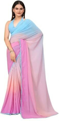 SNIXTY Embellished, Dyed, Solid/Plain Bollywood Georgette Saree(Light Blue)