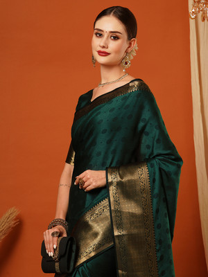 WINKLECART Woven Mysore Handloom Pure Silk Saree(Dark Green)