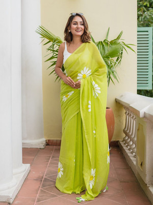 Raagratan Digital Print Bollywood Cotton Blend Saree(Light Green)