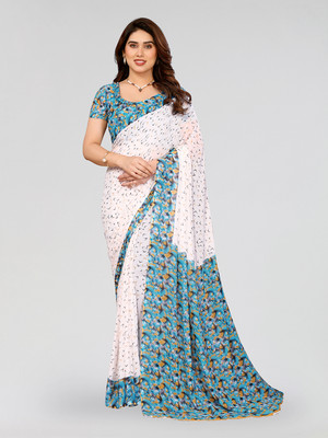 Moda Rapido Graphic Print Daily Wear Georgette Saree(White, Blue)