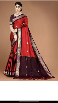 Mortal Textile Animal Print Assam Silk Cotton Silk Saree(Magenta)