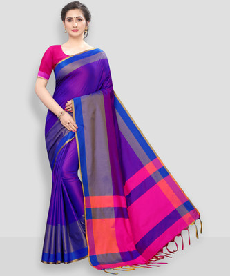 Soor Panchi Solid/Plain Bollywood Cotton Silk Saree(Blue)