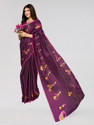 Nirvaan Printed Mysore Art Silk Saree(Purple)