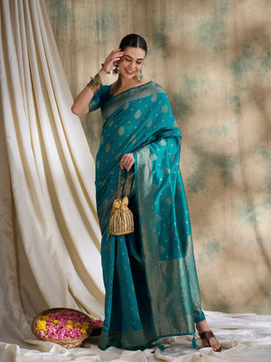 Sangria Woven Banarasi Silk Blend Saree(Dark Blue)