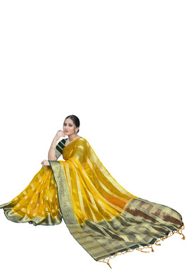 Aarunika BS Solid/Plain Bollywood Organza Saree(Green)