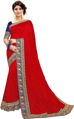 Trijal Fab Embroidered Bollywood Silk Blend Saree(Red)