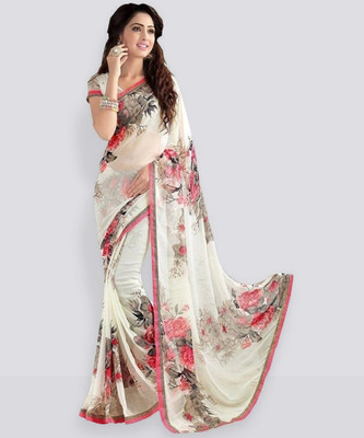 YASHIKA Printed Daily Wear Georgette Saree(White)