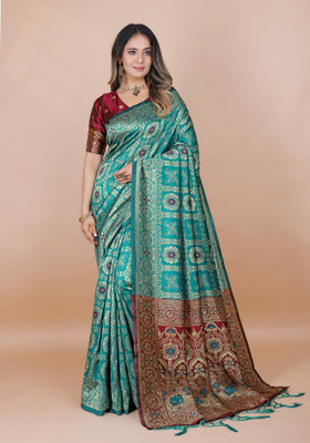 ZELLURE Solid/Plain Banarasi Jacquard Saree(Blue)