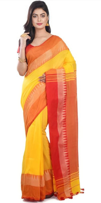 GaurabHandloom Temple Border Narayanpet Cotton Blend Saree(Red)